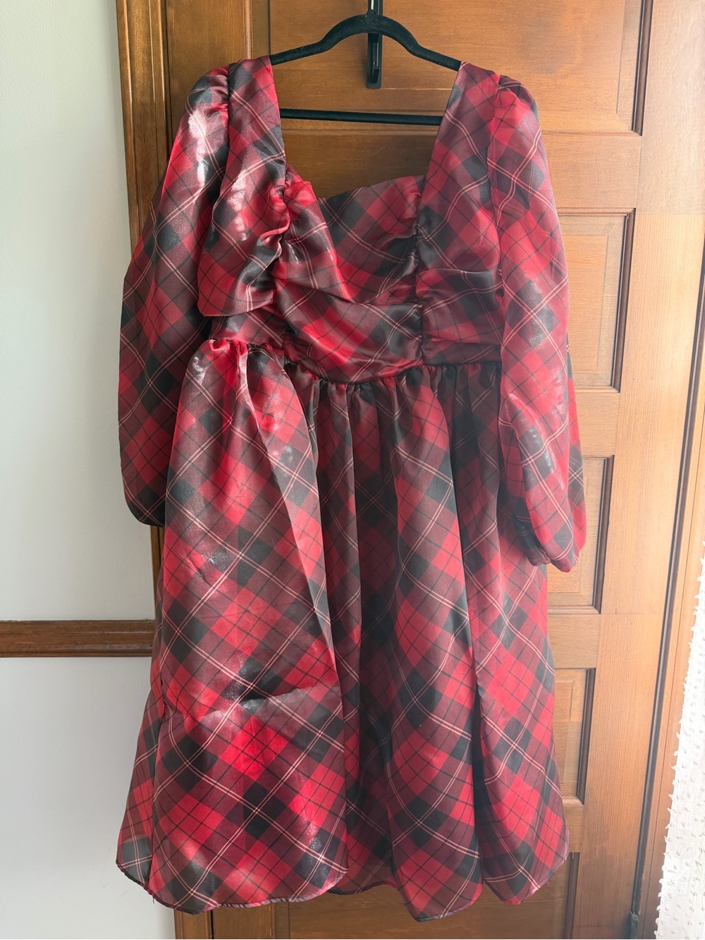 Anthropologie Eloquii Plaid Puff Sleeve Midi Dress - Picture 3 of 5